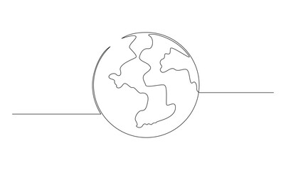Vector continuous one simple single abstract line drawing of world map isolated on a white background