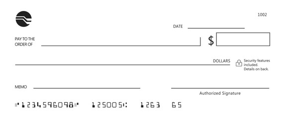 Blank bank cheque. Personal desk check template new design