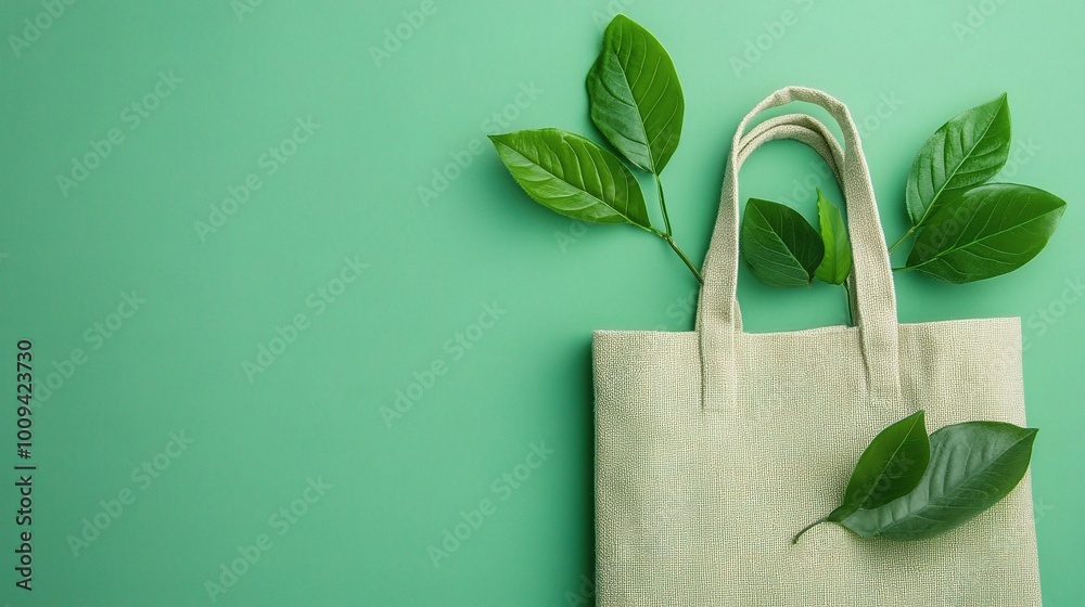 Wall mural Eco-Friendly Tote Bag on Green Background