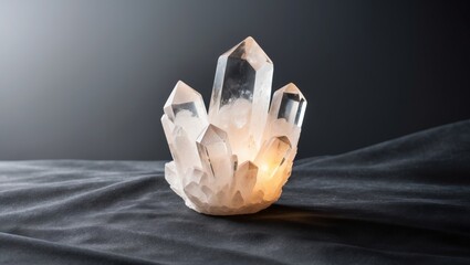 Glowing crystal formation in dark environment.