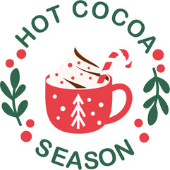 Hot cocoa season, outline. Vector illustration. Silhouette