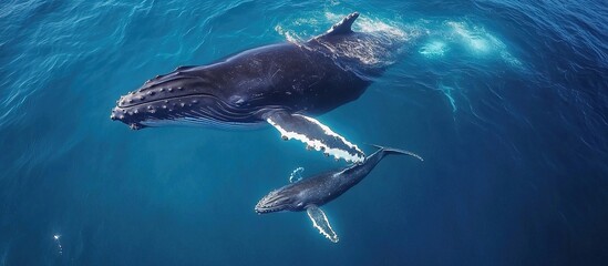 Obraz premium Humpback Whale and Calf in the Ocean