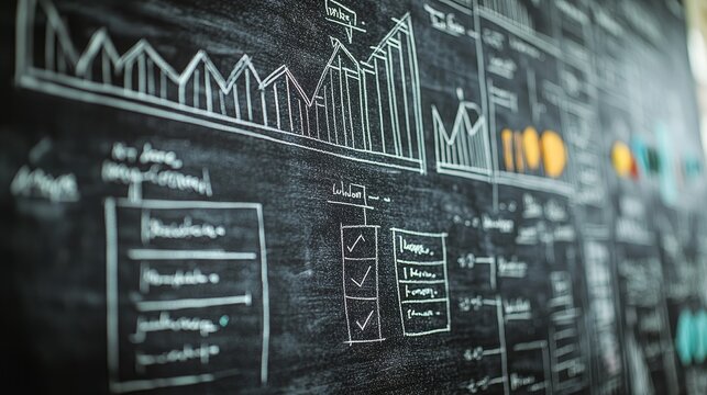 Chalkboard Data Visualization, Data Analysis, Graphs, Charts