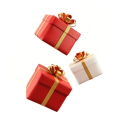 Fototapeta premium Dissected floating red gifts ribbons white celebration.