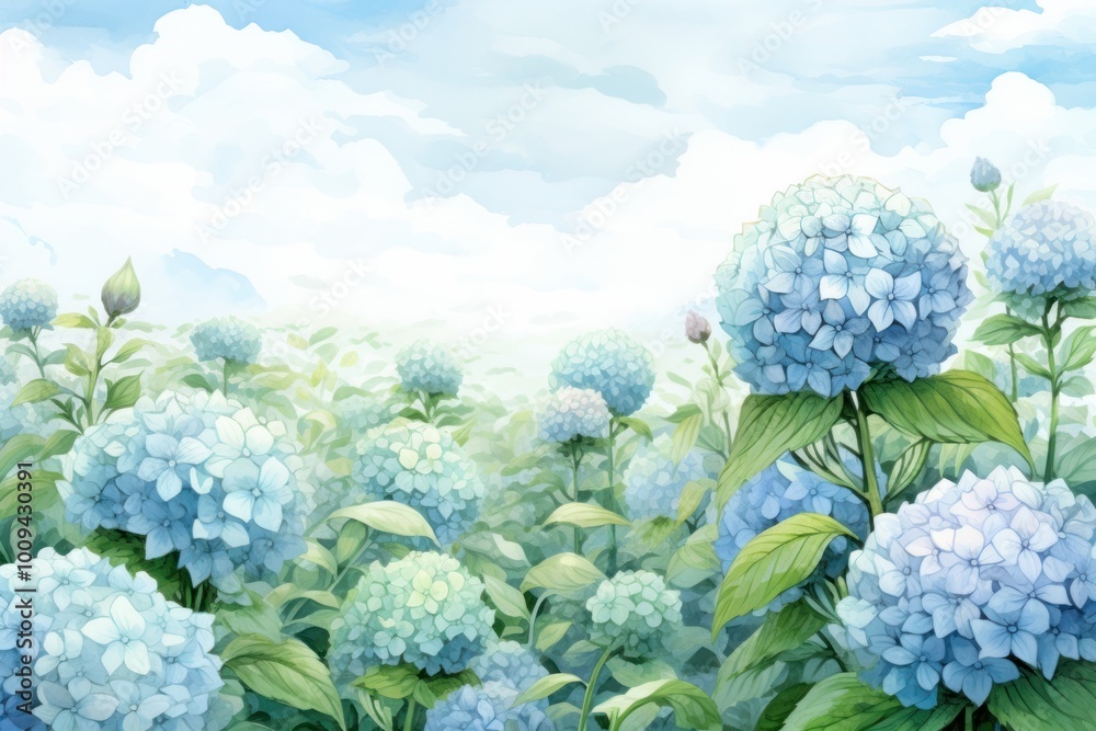 Poster Hydrangea field backgrounds hydrangea outdoors.