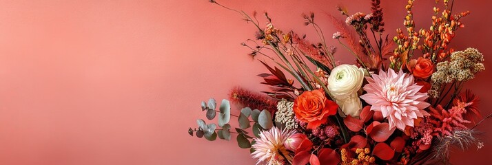 autumn floral bouquet, solid background, copy space