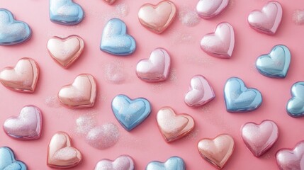Sweet and Whimsical Heart-Shaped Marshmallows on Pastel Pink Background