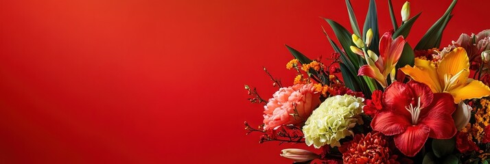 Chinese new year floral bouquet, solid background, copy space