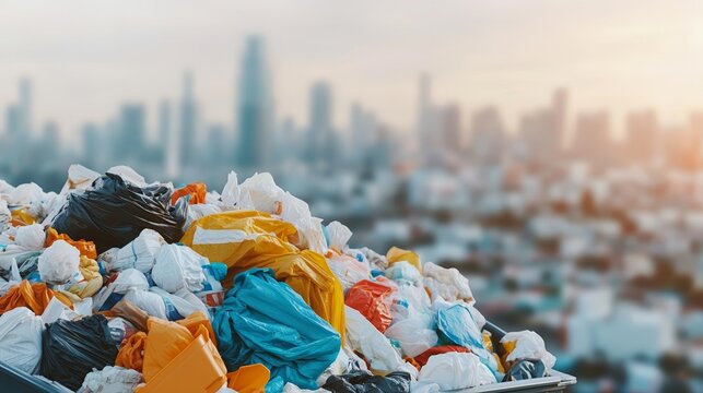 Dynamic portrayal of garbage collection in an industrial cityscape, emphasizing the critical need for effective waste management solutions