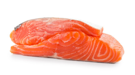 Pieces of fresh salmon isolated on white
