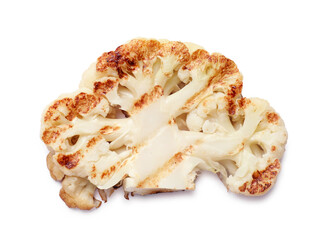 Delicious grilled cauliflower steak isolated on white, top view