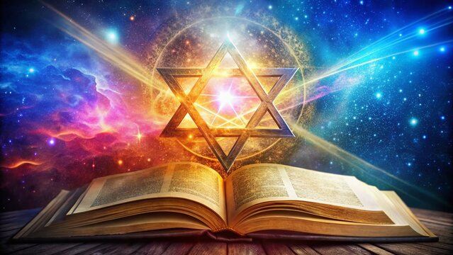 Sacred Tetragrammaton Symbol on Ancient Text with Mystical Stars and Cosmic Background Imagery