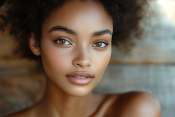 Naklejka premium Pretty woman with beautiful and glowing skin, Generative AI