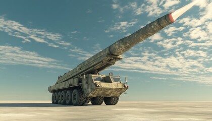 Missile Launcher Firing in a Desolate Landscape