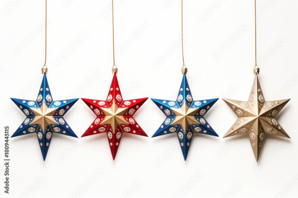 Wall mural Border star ornaments white background illuminated celebration.