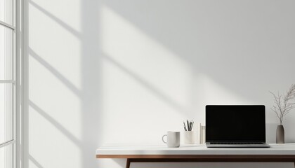 Minimalist Home Office with Natural Lighting and Laptop