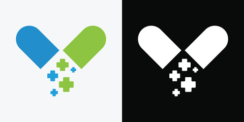 Capsule pill medicine drug logo icon.