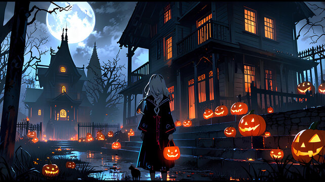 halloween haunted house background  - gen ai