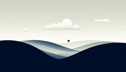 Illustration with landscape against blank background with space for text