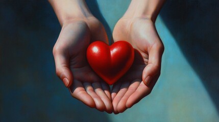 Obraz premium Hands holding a red heart symbolizing love.