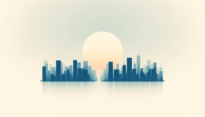 Fototapeta premium Illustration with landscape against blank background with space for text
