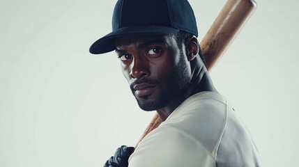 Baseball player preparing to swing bat.