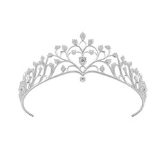 Silver tiara with intricate design, white isolate background transparent background