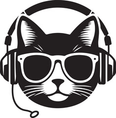 A Cute Cat Listening to Music with Headphones silhouette vector