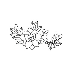 Minimalistic Floral Border with Outline Flowers and Leaves
