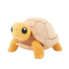 Fototapeta premium 3D illustration of a cute turtle with a big shell. Depicted in a stylized design with soft orange and yellow tones, making it adorable and friendly character. Isolated on transparent background, png.