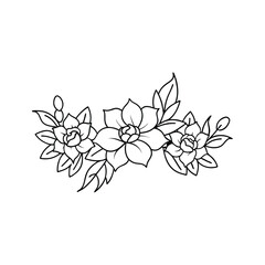 Minimalistic Floral Border with Outline Flowers and Leaves