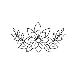 Fototapeta premium Minimalistic Floral Border with Outline Flowers and Leaves