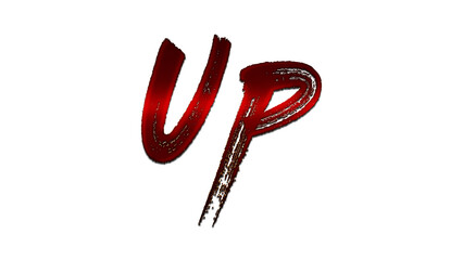 3D blood red word design of Up on white background.	