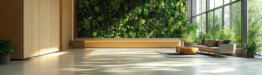 Modern interior featuring greenery, natural light, and minimalist design, creating a serene and inviting atmosphere.