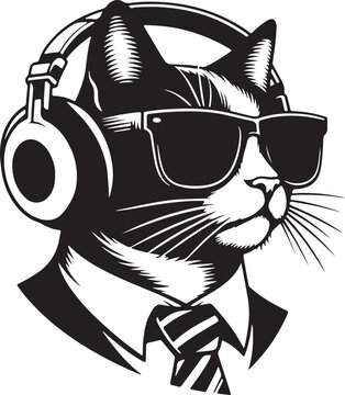 recommend clip art: A Cute Cat Listening to Music with Headphones silhouette vector