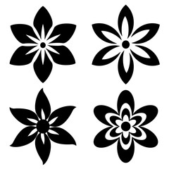 set of Silhouette flowers, six petals vector flowers.