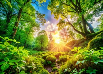 Obraz premium Serene Nature Scene with Soft Colors and Gentle Light Filtering Through Lush Green Foliage