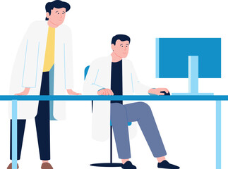 Scientist work at computer desk. Professional laboratory teamwork