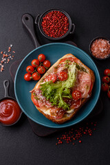 Ciabata with jamon or prosciutto, tomatoes, cheese and lettuce