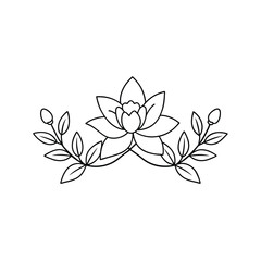 Minimalistic Floral Border with Outline Flowers and Leaves