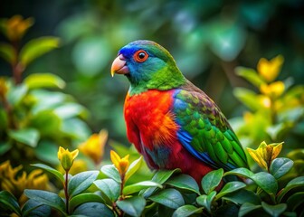 Fototapeta premium Serene Pootoo Bird Resting Among Lush Green Foliage in Its Natural Habitat at Twilight Hours