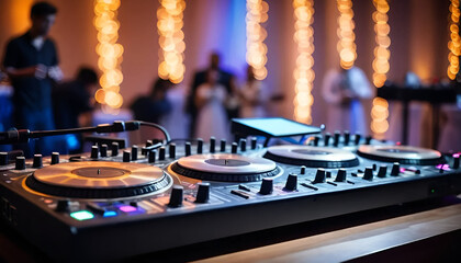  DJ console bokeh party with    blur    background 