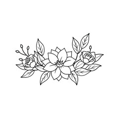 Obraz premium Minimalistic Floral Border with Outline Flowers and Leaves