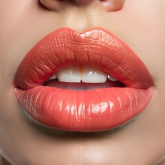 Obraz premium close-up of beautiful tender lips isolated on white background