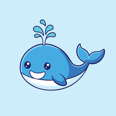 Cute Blue Whale Cartoon Vector Icon Illustration.