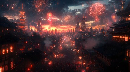 Fototapeta premium Celebratory Night with Vibrant Fireworks Display