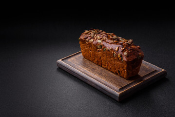 Brown bread with seeds, grains, salt and spices