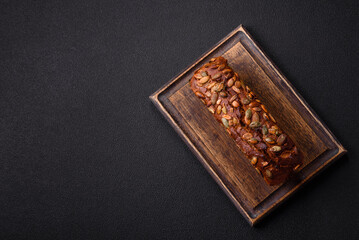 Brown bread with seeds, grains, salt and spices