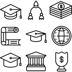 graduation cap books computer flask pencil back to shool education icon set.