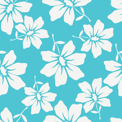 blue seamless vector stock flowers with leaves pattern on cream background